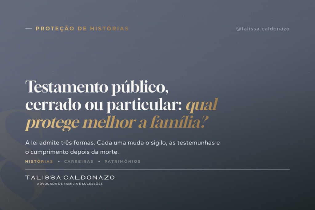 Arte tipográfica sobre os tipos de testamento: público, cerrado e particular